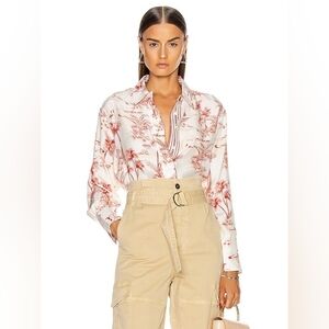 Frame Revolve Silk Summer Blouse in Red, White and Cream